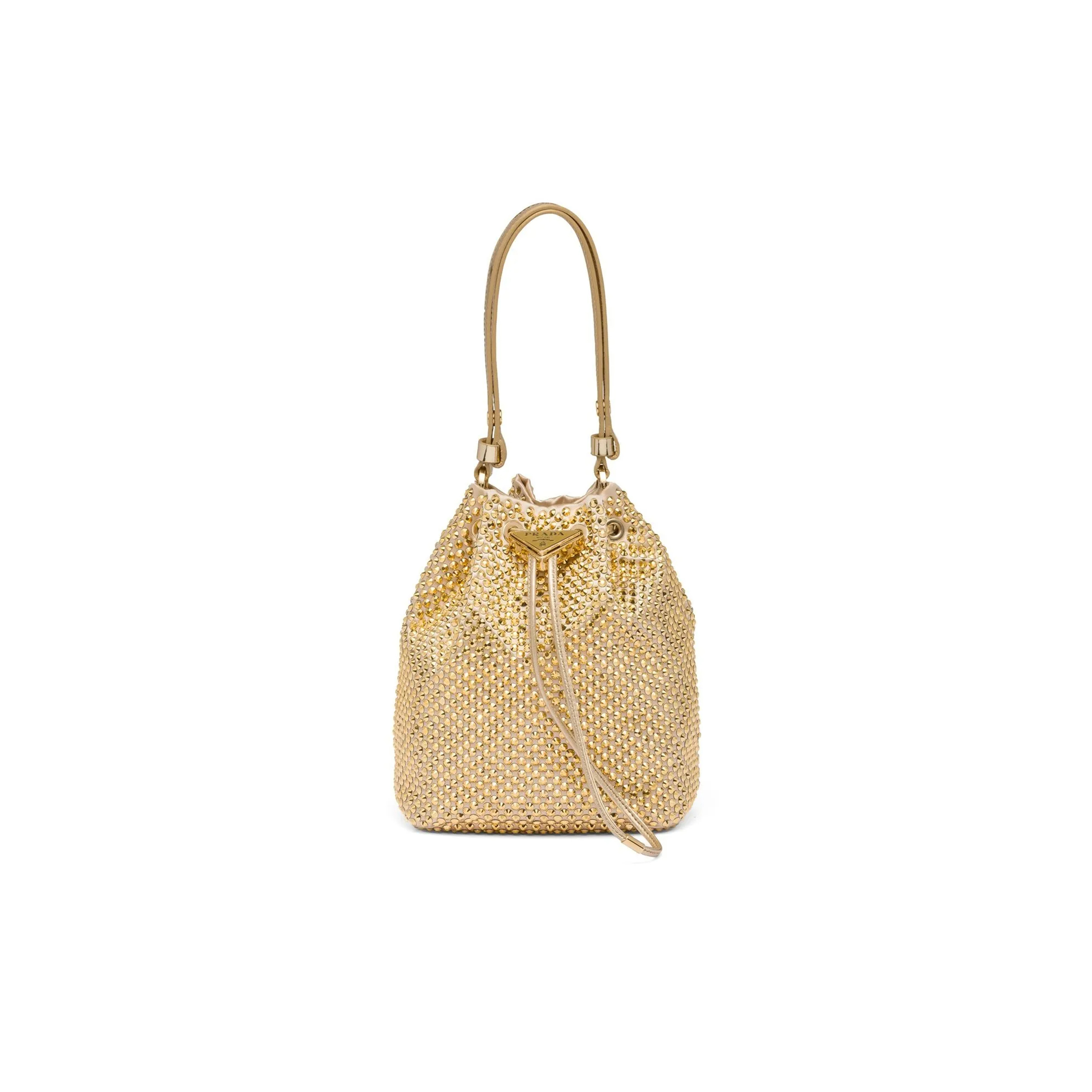 Pra*a mini crystal-embellished satin bucket bag in gold 1be067 (19.5*15.5*10cm)